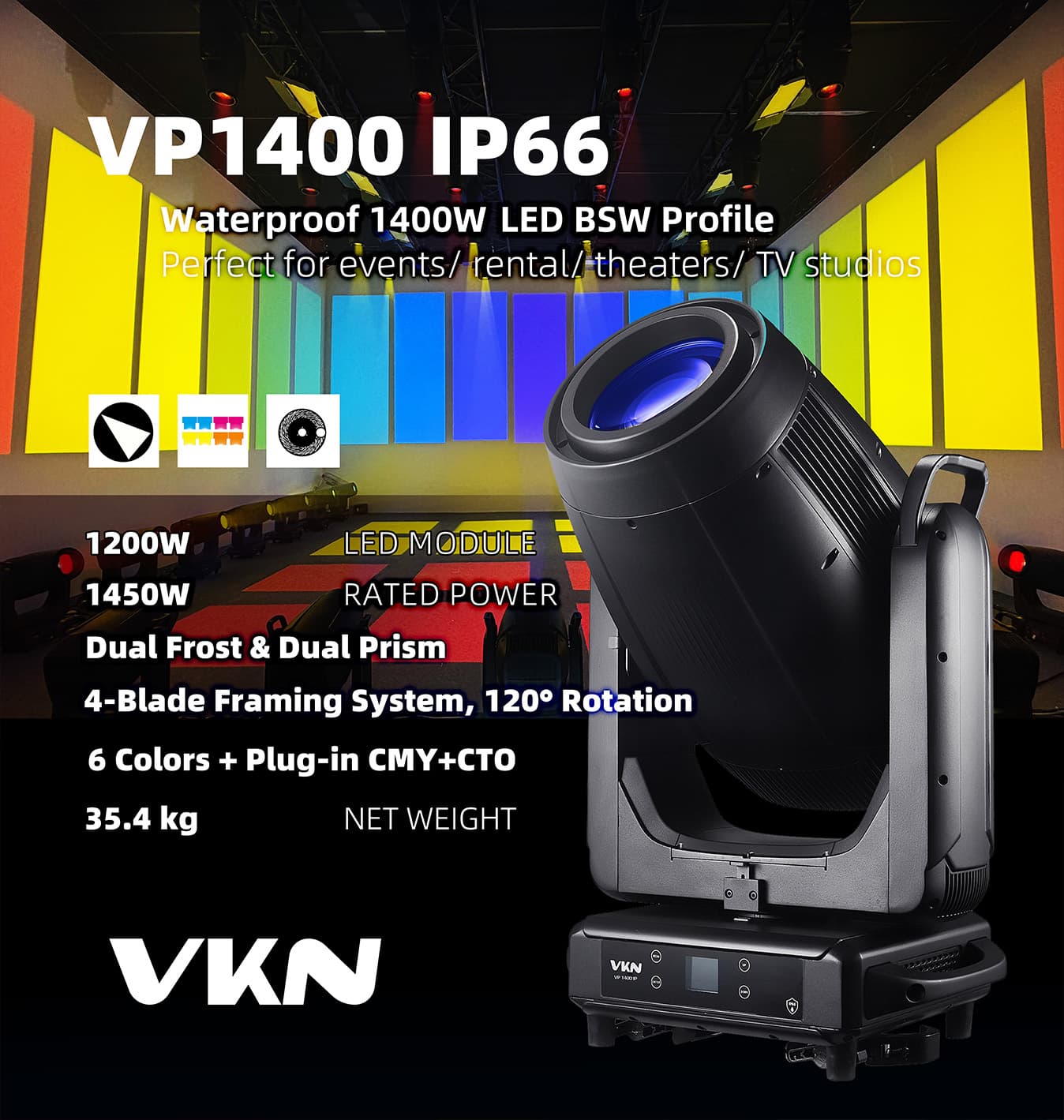 VP1400 IP66｜IP66 Yüksek Çıkışlı 4'ü 1 Arada LED Profil Hareketli Kafa